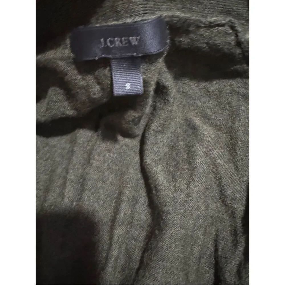 J. Crew olive green 100% merino Wool cardigan tie sweater S button front - Picture 5 of 7